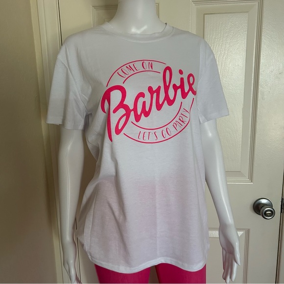 Barbie Tops - Barbie Come On Let's Go Party Shirt White With pink letters Tee Shirt- Medium